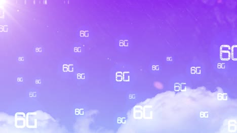 Digital-animation-of-multiple-6g-text-floating-against-clouds-in-purple-sky