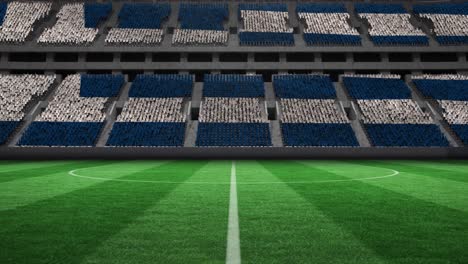 Animation-of-blue-and-white-stands-on-empty-football-pitch-in-sports-stadium