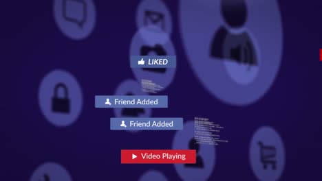 Animation-Von-Social-Media-Texten-Auf-Bannern-Mit-Digitalen-Symbolen-Auf-Violettem-Hintergrund