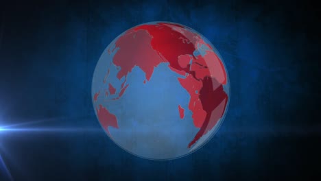 Animation-of-red-globe-spinning-over-blue-background