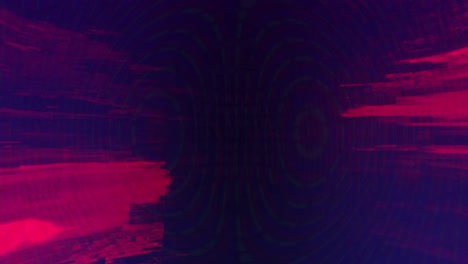 Digital-animation-of-pink-light-trails-flickering-against-purple-background