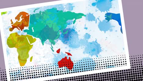 Animación-Del-Mapa-Mundial-Moviéndose-Sobre-Fondo-Blanco-Con-Manchas-Azules