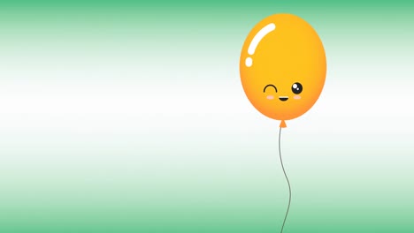 Animation-of-yellow-balloon-with-face-and-copy-space-on-green-background