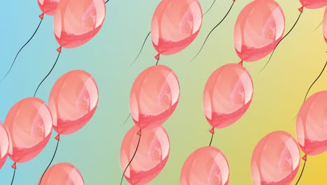 Animation-Roter-Luftballons,-Die-Auf-Blauem-Bis-Gelbem-Hintergrund-Fliegen