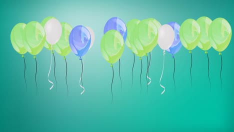 Animation-of-colourful-balloons-bouncing-on-green-background