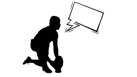 Animation-of-silhouette-of-football-player-with-speech-bubble-on-white-background