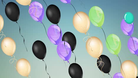 Animation-Von-Bunten-Luftballons,-Die-Auf-Blauem-Hintergrund-Fliegen