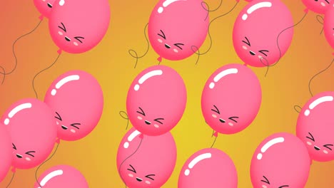 Animation-of-pink-balloons-with-faces-on-orange-background