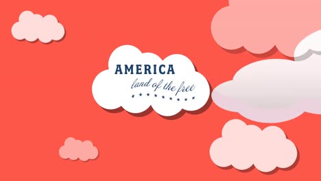 Animation-Des-Amerikanischen-Landes-Des-Freien-Textes-über-Einer-Wolke-Auf-Rotem-Hintergrund