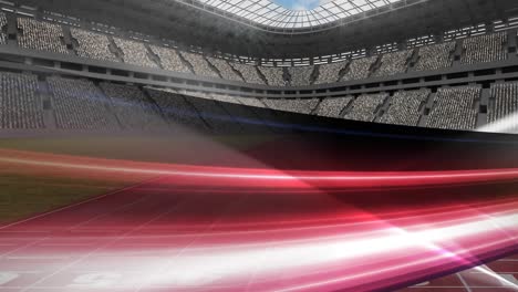 Animation-of-red-light-trails-over-sports-stadium-background