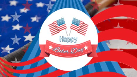 Animation-of-labor-day-text-over-flag-of-america-pattern-and-baseball-ball