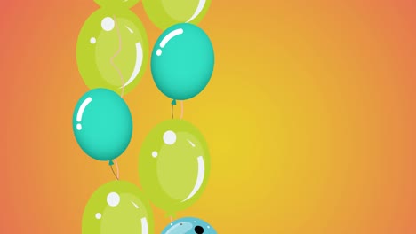 Animation-Grüner-Luftballons-Mit-Kopierraum-Auf-Orangefarbenem-Hintergrund