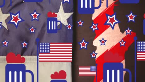 Animation-of-flags-of-usa-and-beer-mugs-over-statue-of-liberty