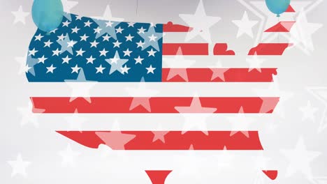 Animation-Von-Sternen,-Die-Sich-über-Die-Amerikanische-Flagge-Auf-Der-Karte-Der-USA-Bewegen