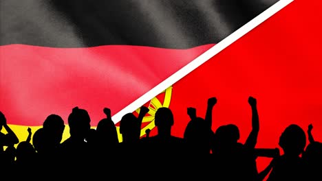 Animation-of-silhouette-of-sport-fans-over-national-flag-background