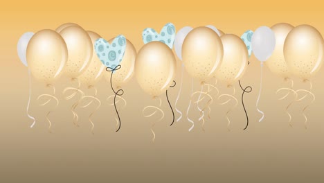 Animation-of-gold-and-heart-balloons-bouncing-on-orange-background