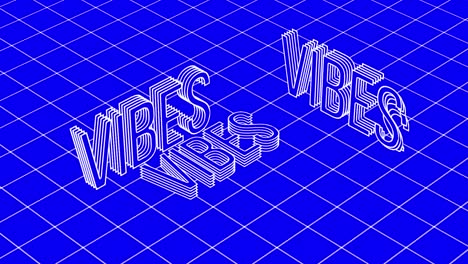 Animation-of-the-word-vibes-in-3d-white-line-text-with-white-grid-on-blue-background