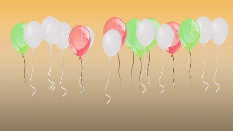 Animation-of-colourful-balloons-bouncing-on-orange-background