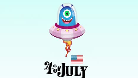 Animation-of-4th-of-july-text-with-smiling-allien-over-blue-background