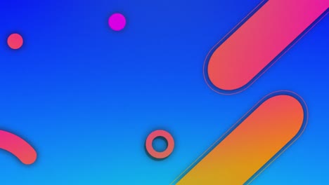 Animation-of-pink,-orange-and-red-capsule-and-circle-shapes-moving-on-blue