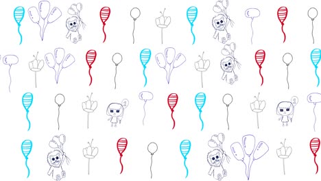 Animation-of-multiple-rows-of-balloons-moving-on-white-background