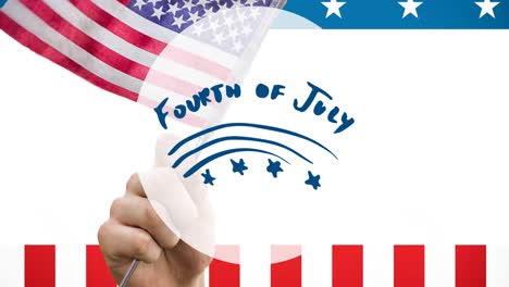 Animation-of-fourth-of-july-text-over-person-holding-american-flag