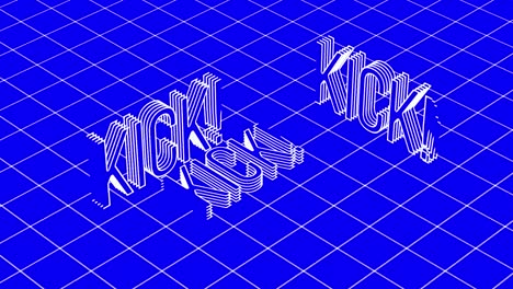 Animation-Des-Wortes-„Kick“-In-3D-Text-Mit-Weißer-Linie-Und-Weißem-Raster-Auf-Blauem-Hintergrund