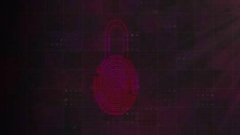 Animation-Eines-Biometrischen-Online-Sicherheitsvorhängeschlosses-Mit-Datenverarbeitung-Im-Hintergrund