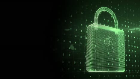 Animation-of-online-greeen-security-padlock-with-data-processing-in-background