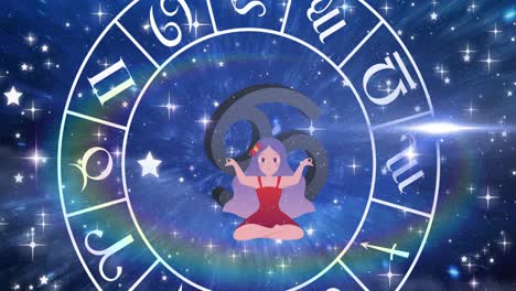 Animation-of-spinning-star-sign-wheel-with-cancer-sign-and-stars