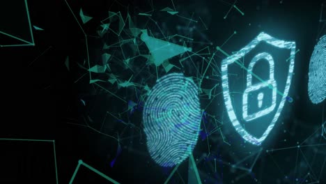 Animation-Eines-Online-Sicherheitsvorhängeschlosses-Mit-Biometrischem-Fingerabdruck-Und-Netzwerken-Von-Verbindungen