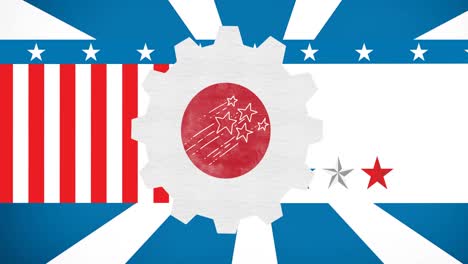 Animation-of-labor-day-red-stars-over-cog-and-american-flag