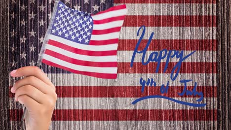 Animation-of-4th-of-july-text-over-person-holding-american-flag