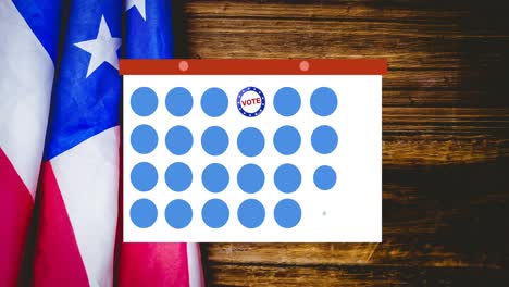 Animation-of-token-template-card-and-voting-text-moving-over-american-flag