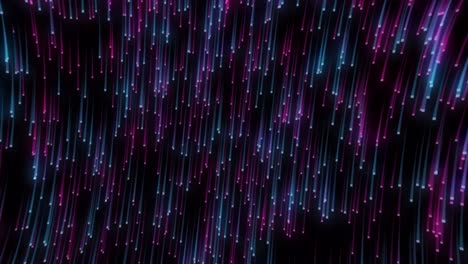 Animation-of-blue-and-purple-falling-spots-with-light-trails-on-black-background