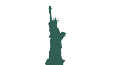 Animation-of-blue-white-and-red-stars-moving-over-statue-of-liberty-silhouette