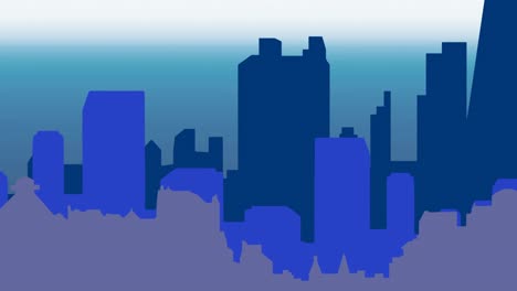 Animation-of-cityscape-silhouette-moving-over-blue-background