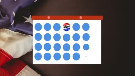 Animation-Der-Token-Vorlagenkarte-Und-Des-Abstimmungstextes,-Der-Sich-über-Die-Amerikanische-Flagge-Bewegt