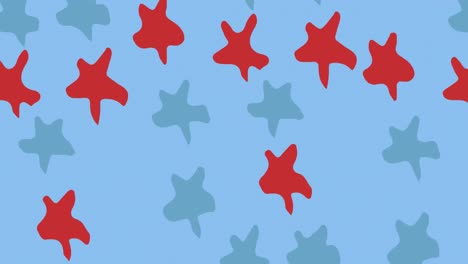 Animation-Von-Blauen-Und-Roten-Sternen,-Die-Sich-über-Blauen-Hintergrund-Bewegen