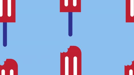 Animación-De-Helado-Azul,-Blanco-Y-Rojo-Moviéndose-Sobre-Fondo-Azul