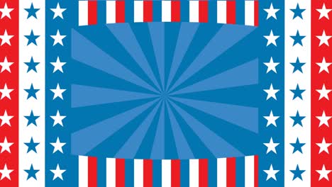 Animation-of-stars-and-stripes-over-american-flag-on-blue-background