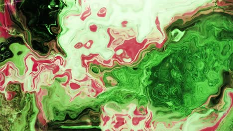 Animation-of-vibrant-coloured-green-and-red-liquid-flowing-in-hypnotic-motion
