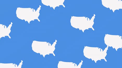 Animation-Von-Silhouetten-Der-USA-Karte,-Die-Sich-über-Blauem-Hintergrund-Bewegen