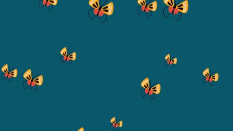 Animation-Eines-Orangefarbenen-Schmetterlings,-Der-Sich-In-Hypnotischer-Bewegung-Auf-Blauem-Hintergrund-Bewegt