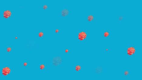 Animation-Von-Blumen,-Die-Sich-In-Hypnotischer-Bewegung-Auf-Blauem-Hintergrund-Bewegen