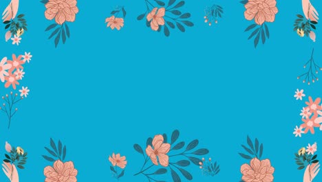 Animation-of-flowers-moving-in-hypnotic-motion-with-copy-space-on-blue-background