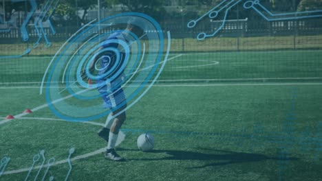 Animation-of-scope-scanning-and-data-processing-over-football-player-kicking-ball
