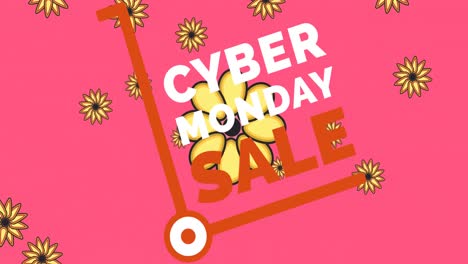 Animation-of-cyber-monday-sale-text-over-flowers-moving-in-hypnotic-motion