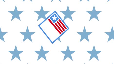 Digitale-Animation-Des-Designs-Der-Amerikanischen-Flagge-Vor-Mehreren-Blauen-Sternen-Auf-Weißem-Hintergrund