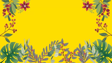 Animation-Von-Blumen,-Die-Sich-In-Hypnotischer-Bewegung-Auf-Gelbem-Hintergrund-Bewegen